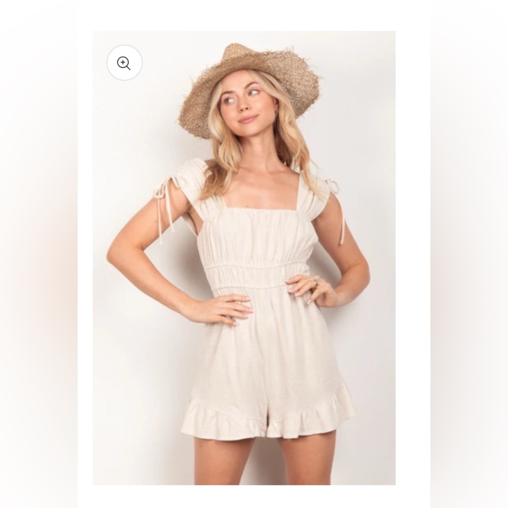 Cream Romper with Ruffle Hem